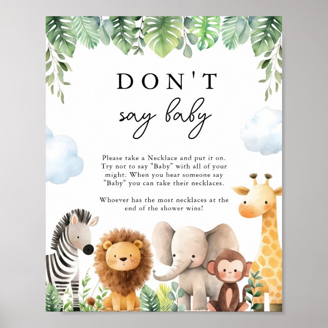 Safari Baby Shower Don't Say Baby Game Poster (Front)
