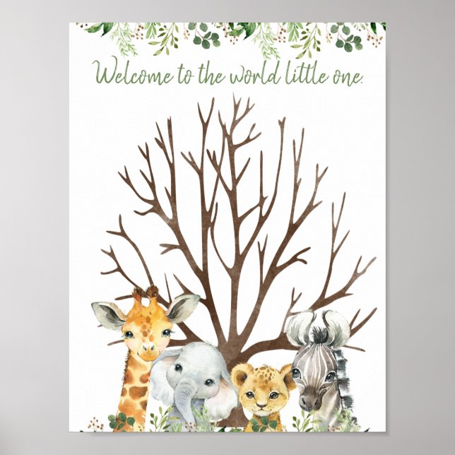 Safari Baby Shower Fingerprint Guest Book Sign (Front)