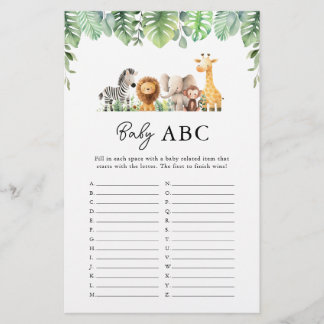 Safari Baby Shower Game - Baby ABC Flyer