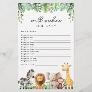 Safari Baby Shower Game - Well Wishes for Baby Flyer