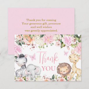 Safari Baby Shower Girl thank you Note Card