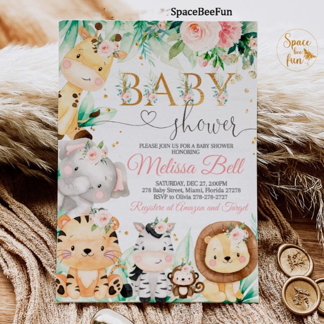 Safari Baby Shower Girl Wild Jungle animal  Invitation (Creator Uploaded)