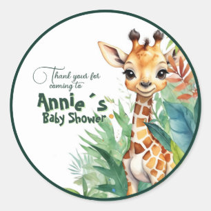 Safari Baby Shower Gratitude Green Classic Round Sticker