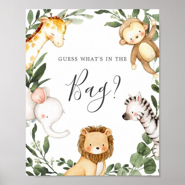 Safari Baby Shower Guess What's in the Bag Game Poster (Front)