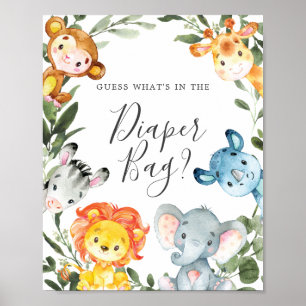 Safari Baby Shower Guess What's in the Diaper Bag Poster