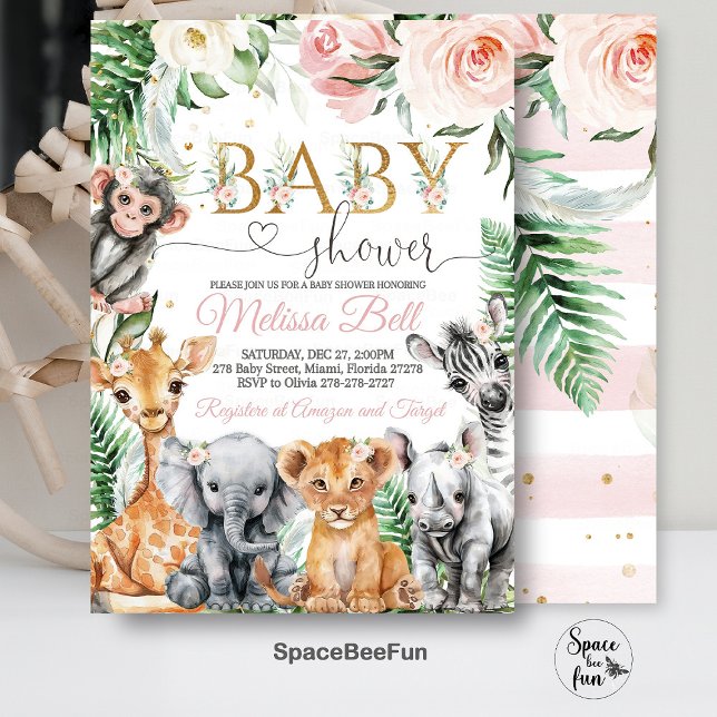 Safari Baby Shower Invitation, Gir Safari Jungle  Invitation (Editable Safari,Baby Shower,Invitation,Girl Safari,Jungle  Animals,Baby Shower Invite,Wild One Invit)