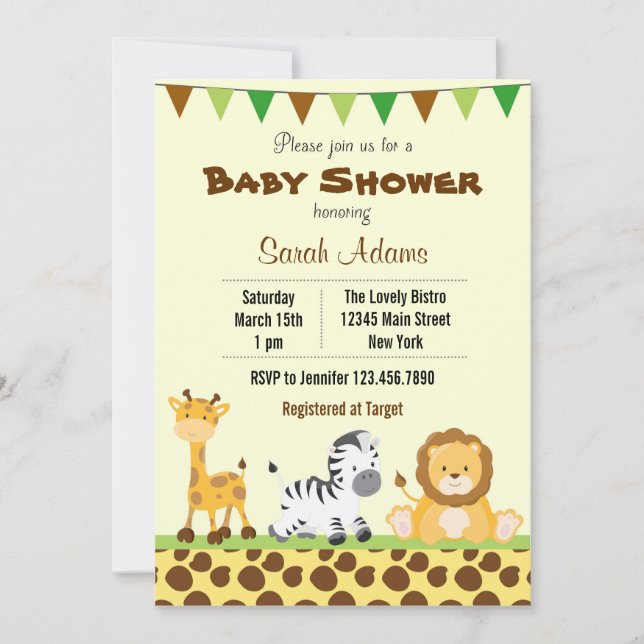 Safari Baby Shower Invitation Jungle Animal (Front)