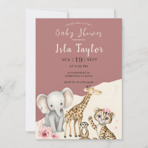 Safari Baby Shower Invitation Pink Jungle Animal