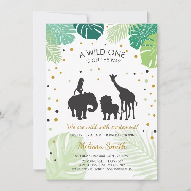 Safari Baby shower invite Zoo Wild Jungle animals (Front)