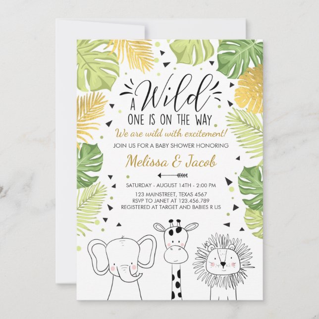 Safari Baby shower invite Zoo Wild Jungle animals (Front)