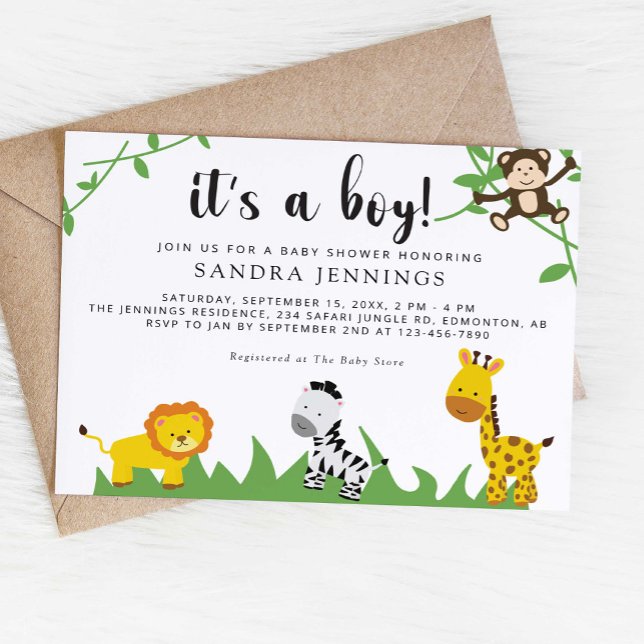 Safari Baby Shower Jungle Animals Cute Boy Invitation (Creator Uploaded)