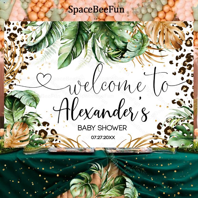 Safari Baby Shower Leopard Boy Backdrop Banner  (Safari Baby Shower boy,safari animals,Backdrop Banner,Welcome sign,leon elephant,giraffe zebra,banne)