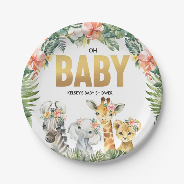 Safari Baby Shower Oh Baby Jungle Party Plates (Front)