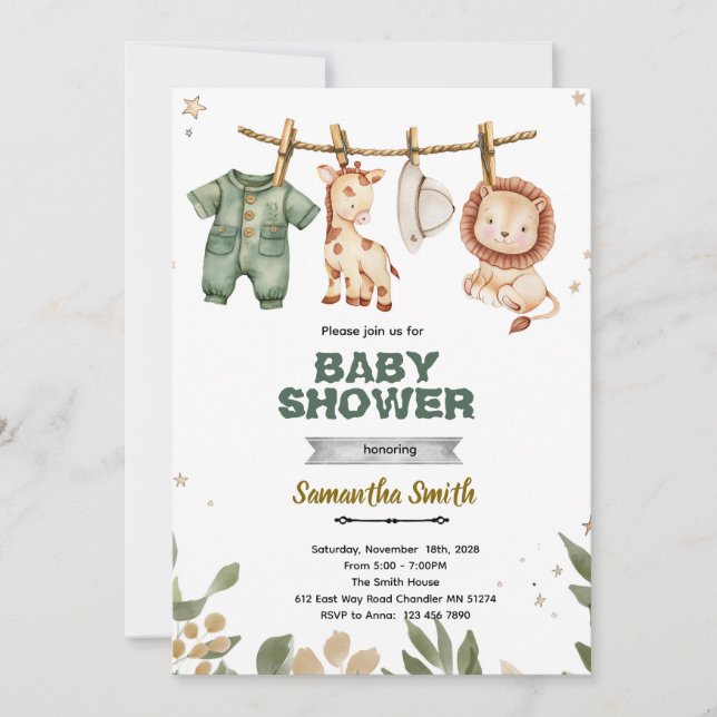 Safari baby shower party invitation (Front)