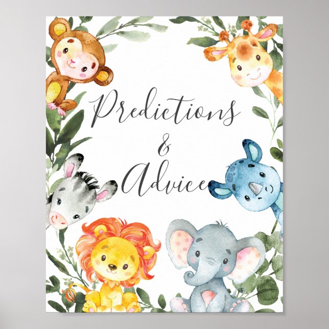 Safari Baby Shower Predictions and Advice Sign (Front)