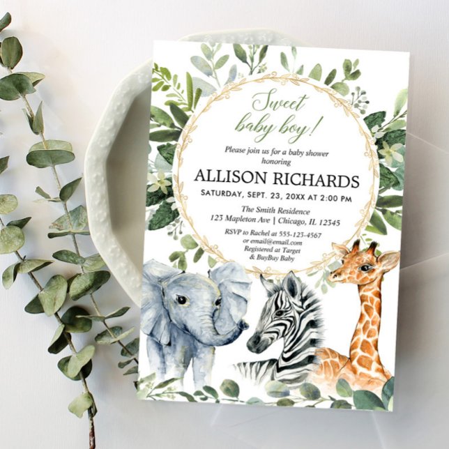 Safari baby shower, Sweet baby boy jungle animals Invitation (Creator Uploaded)