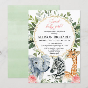 Safari baby shower Sweet baby girl jungle theme Invitation