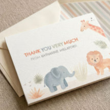 Safari Baby Shower Thank You Card Wild Animals 