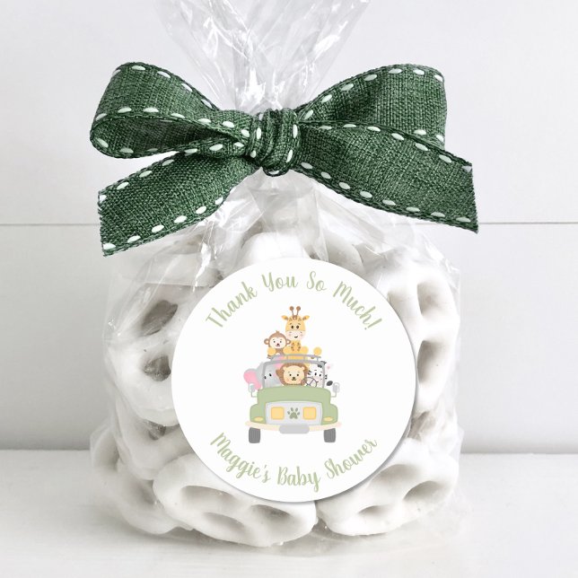Safari Baby Shower Thank You Classic Round Sticker (Creator Uploaded)