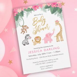 Safari Baby Shower theme with cute baby animals Invitation