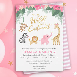 Safari Baby Shower theme with cute baby animals Invitation