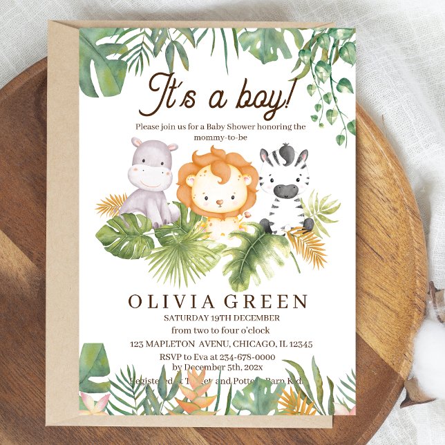 Safari Baby Shower Tropical Animals Baby Shower Invitation (Creator Uploaded)
