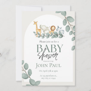 Safari Baby Shower Watercolor Background Invitation