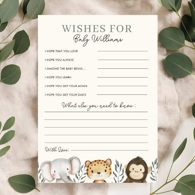 Safari Baby Shower Wishes for Baby Game Card (safari wisehs for baby game card)