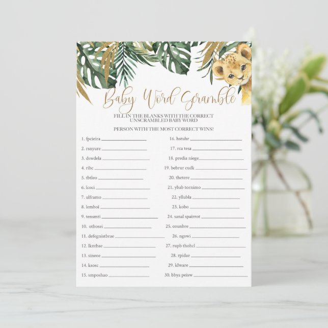 Safari Baby Word Scramble Baby Shower Game Invitation (Standing Front)