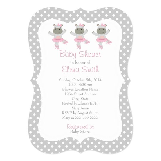 Safari Ballerina Grey Polka Dot Baby Shower Card