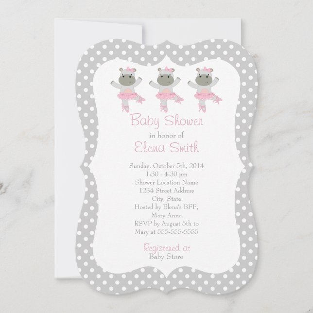 Safari Ballerina Grey Polka Dot Baby Shower Invitation (Front)