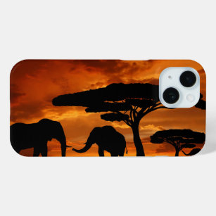 Safari Baobab tree sunset elephant silhouette iPhone 15 Case