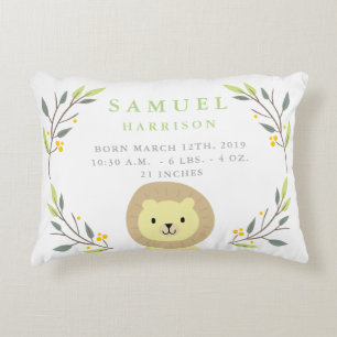 Safari Birth Stats Lion Nursery Pillow