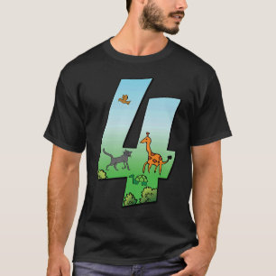 Safari Birthday Boy 4th Kids Giraffe Animal Number T-Shirt