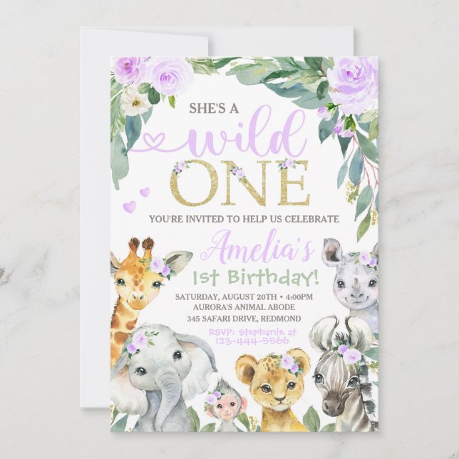 Safari Birthday Invitation Wild One Invitation (Front)