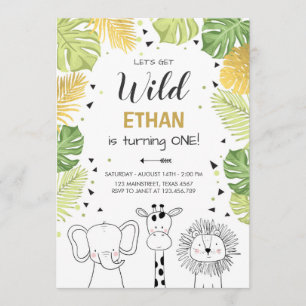 Safari Birthday Invitation Zoo Wild Jungle animals