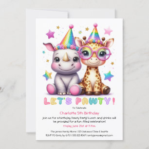 Safari Birthday party   Adorable Rhino & Giraffe Invitation
