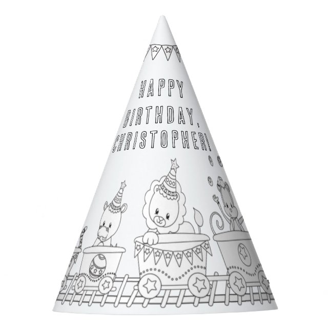 Safari Birthday Party - Colour Your Own Party Hat (Front)