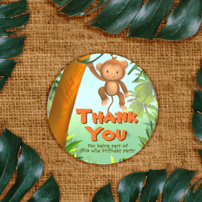 Safari Birthday Party - Monkey Classic Round Sticker (Creator Uploaded)