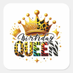 Safari Birthday Queen Crown Square Sticker