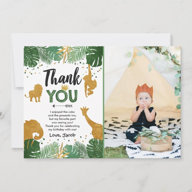 Safari birthday Thank You Card Animals Wild one (Front)