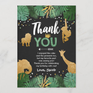 Safari birthday Thank You Card Animals Wild one