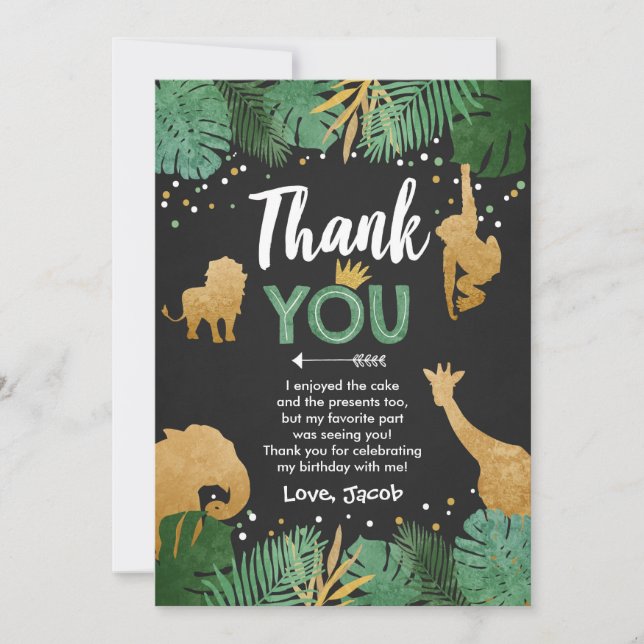 Safari birthday Thank You Card Animals Wild one (Front)