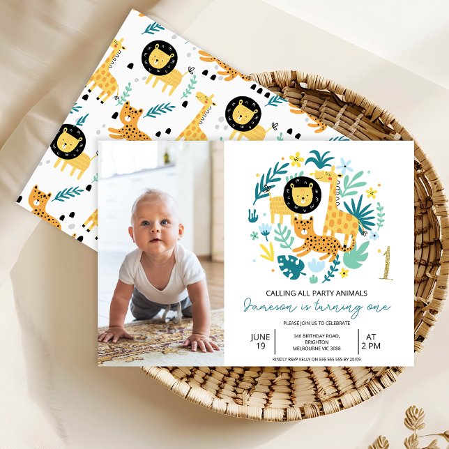 Safari Blue Calling All Party Animals 1st Birthday Invitation (Calling All Party Animals Safari 1st Birthday Invitation Baby Boy,
Photo Safari Wild One Birthday)