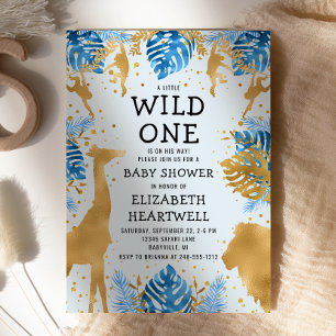 Safari Blue Gold Boy Baby Shower Invitation