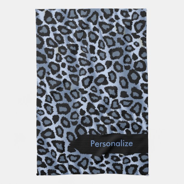 Safari Blue Leopard Animal Print Tea Towel (Vertical)