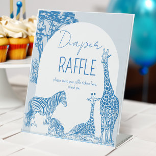 Safari blue toile giraffe baby shower raffle sign