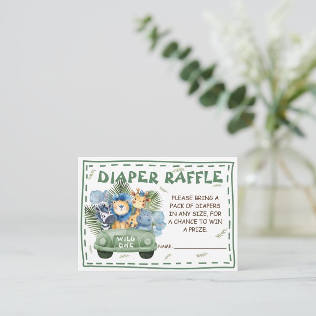 Safari Boy Baby Shower Diaper Raffle Enclosure Card (Standing Front)