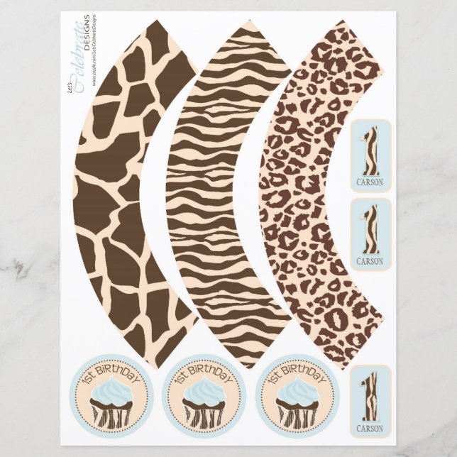 Safari Boy BLU Cupcake Wrapper 1 (Front)