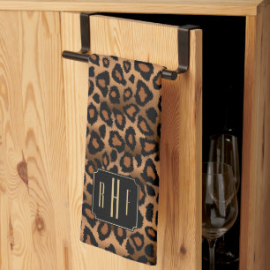 Safari Brown Leopard - Monogram Kitchen Towel